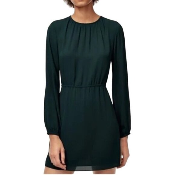 Aritzia Sunday Best Cinched Waist Sheath Mini Dress Pleated Long Sleeve Green 6 - Picture 1 of 12